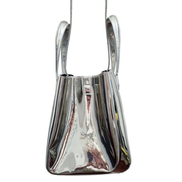 X NIHILO Silver Metallic Tote Bag Crossbody Purse Structured Modern Designer - Picture 4 of 16